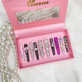 GGDDSHA Nails Press On Nails Medium Fake Nails  FalseNails With 3D  Flower Designs Nail Press Ons French TipHandmade Acrylic Artificial Nails Sum (Option: M)