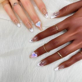 GGDDSHA 10pcs  Press On Nails Long CoffinFake Nails Fashion Rhinestone Design Art Charmsfor Women Handmade Nail Art Manicure Gradient,Luxe Amour (Option: M)