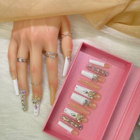 GGDDSHA Nails Press On Nails Medium Fake Nails FalseNails With 3D Flower Designs Nail Press Ons French TipHandmade Acrylic Artificial Nails Summe (Option: M)