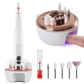 1Pc Portable Cordless Electric Nail Drill Kit Charging Base With UV Nail Dryer 6Pcs Nail Drill Bits 5Speeds Direction Control Timer Setting For A (Color: White)