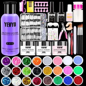 Acrylic Nail Kit, 24 Color Glitter Acrylic Powder Monomer Liquid Set, Nail Kit Set Professional With Everything Acrylic Brushes And 200 Pcs Nail (Option: Multicolour)